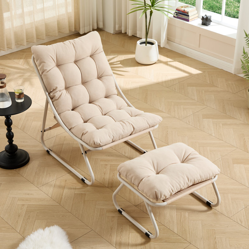 Fauteuil inclinable de patio avec assise en toile et coussin moelleux, idéal pour une salle de lecture, structure beige robuste, coussin doux, couleurs variées, capacité de charge : 136 kg