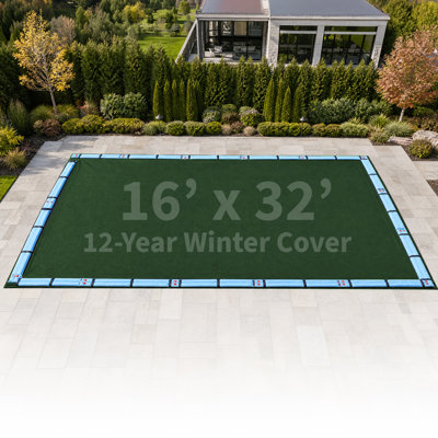 Blue Wave Arctic Armor 16-ft x 32-ft Rectangular In Ground Pool Winter Cover, Heavy Duty Solid Pool Tarp, 10x12 Scrim Polyethylene, 5-ft Overlap, Grommets, Cable and Winch