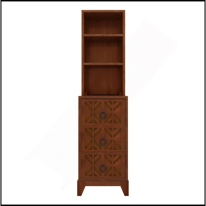 End Table With 3 Drawers, Corner Table With 2 Open Shelves, Tall Side Table For Bedroom And Corner, Natural