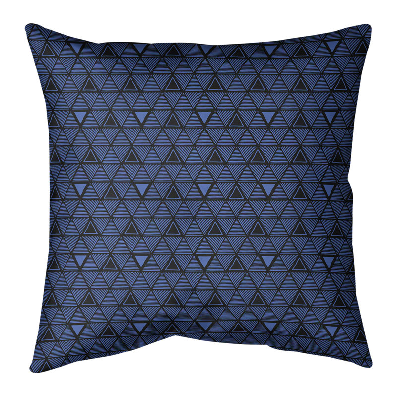 Coussin décoratif triangles dessinés à la main classiques, Bourre en polyester, H 16 po x l 16 po, Bleu