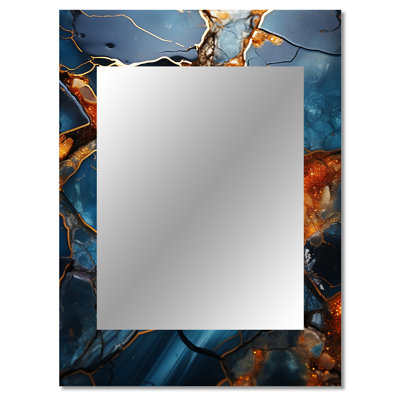 Gold and Blue Marble Mosaic Agate IV - Abstract Large Wall Mirror, Gold Decorative Mirror, Printed Metal Art
