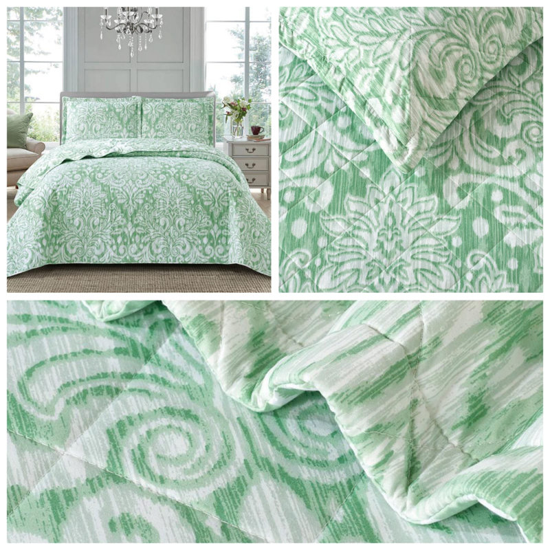 Candon Polyester Bedspread with Pillowcases Included, Green, Single