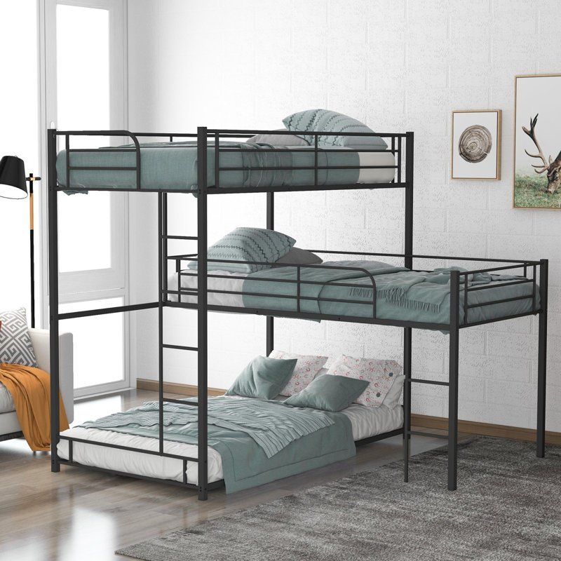 Triple L-shaped Metal Triple Twin Size Bunk Bed