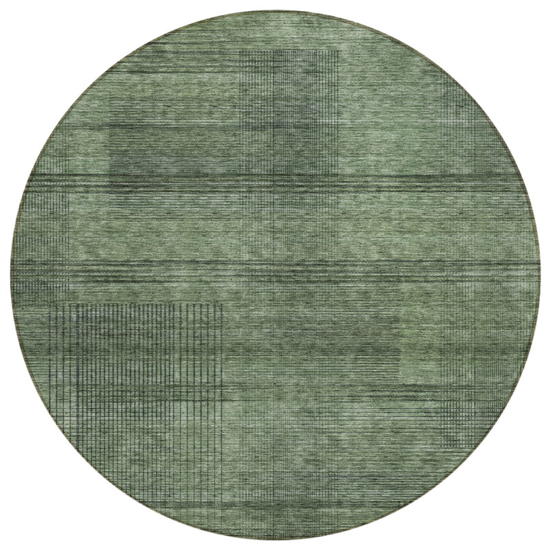 Tapis extérieur lavable rayé vert olive et gris 8 pi