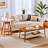 47" Boho Farmhouse Coffee Table - Mid-Century Rattan Shelf Storage, Low Profile