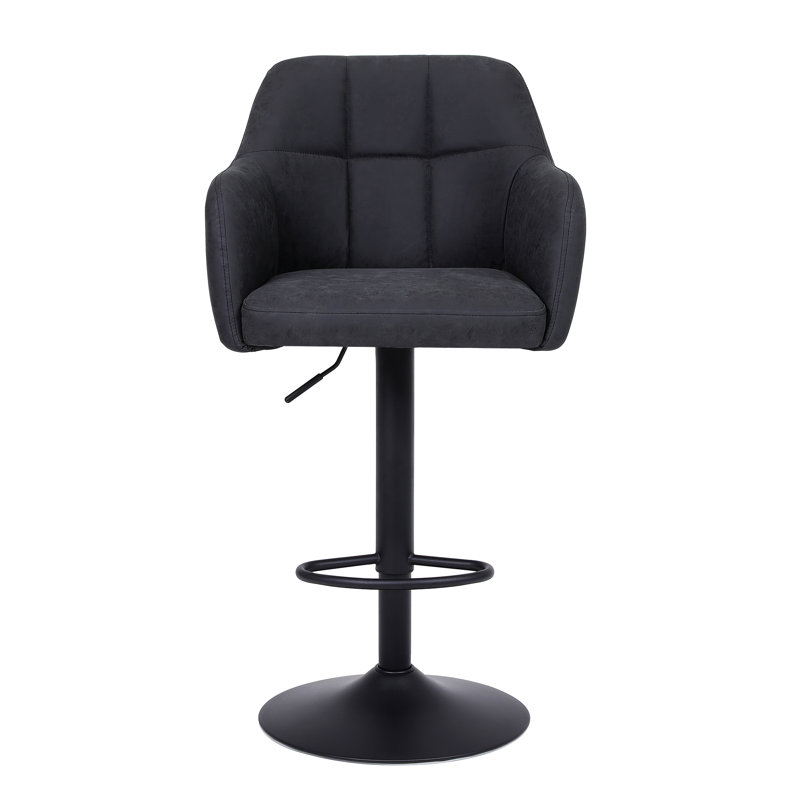 Upholstered Counter Height Stool, 360 Degree Swivel Bar Stool with Arms, Black