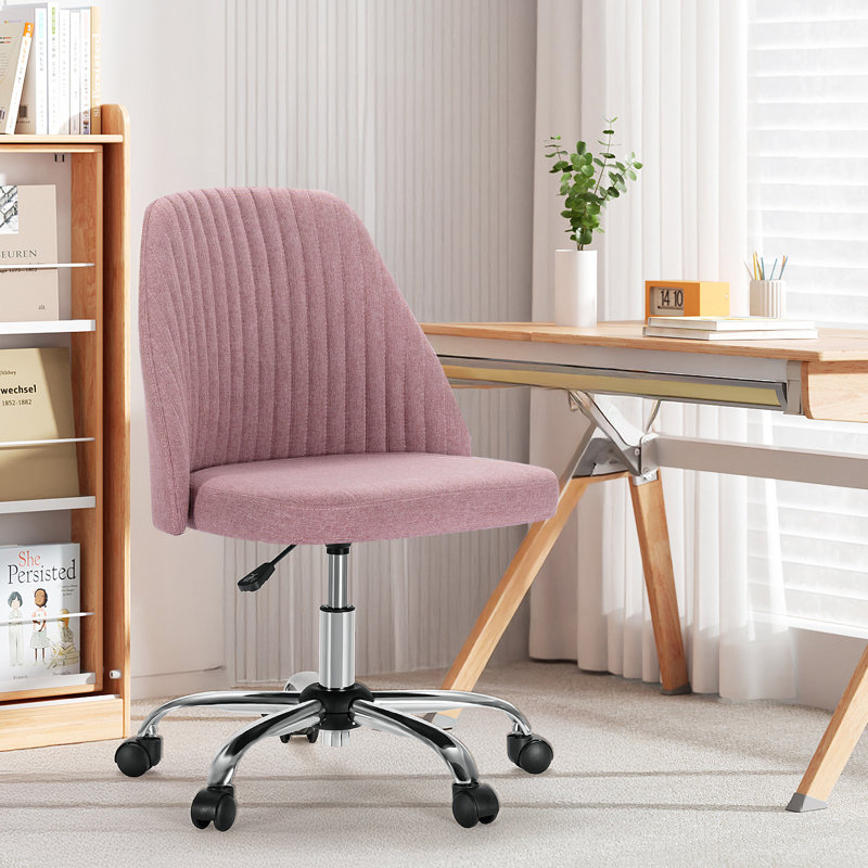 Mercier Upholstered Armless Task Chair, Home Adjustable Swivel Makeup Chair, Pink