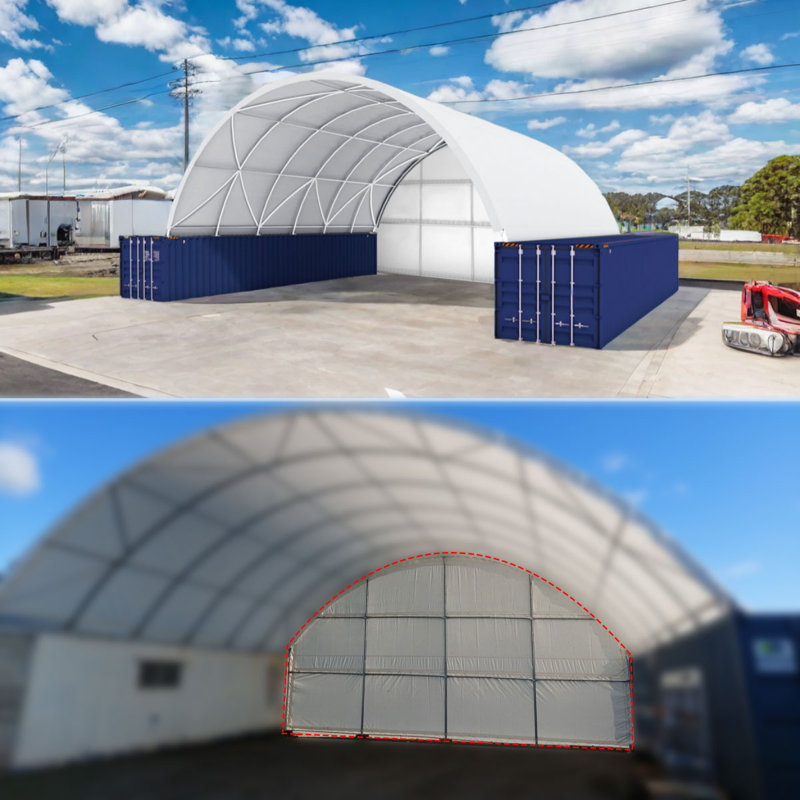 Back Wall For Container Canopy Shelter 40' W, Heavy Duty Waterproof Tarp,  271" H x 480" W x 1" D