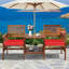 2-Seater Garden Loveseat, Solid Wood Bench Seat With Coffee Table And Umbrella Hole, Outdoor Twin Patio Chairs Conversation Furniture Set (Acacia Wood)