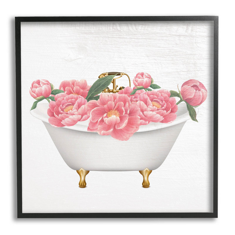 " Budding Peony Vintage Tub " by Lil' Rue, Midnight Black Framed Giclee, 12" H x 12" W x 1.5" D
