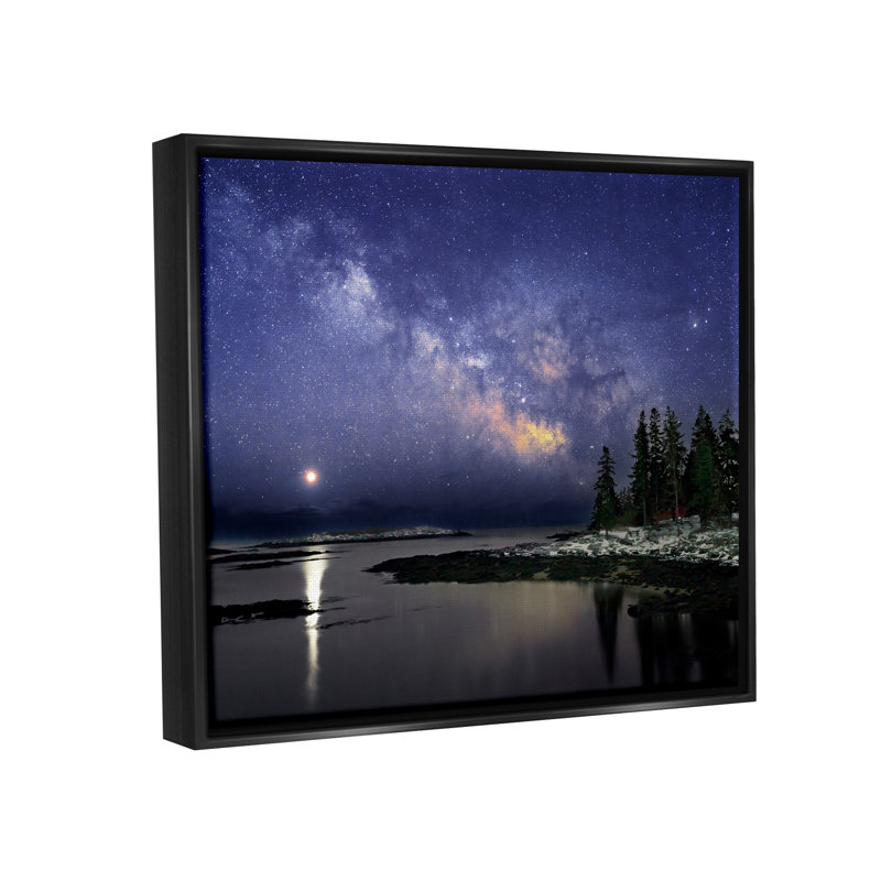«Galaxy Galaxy Over Coastal Winter Night Floater» par Rick Berk, H 25 po x l 31 po x P 1,7 po, Cadre flottant noir de jais