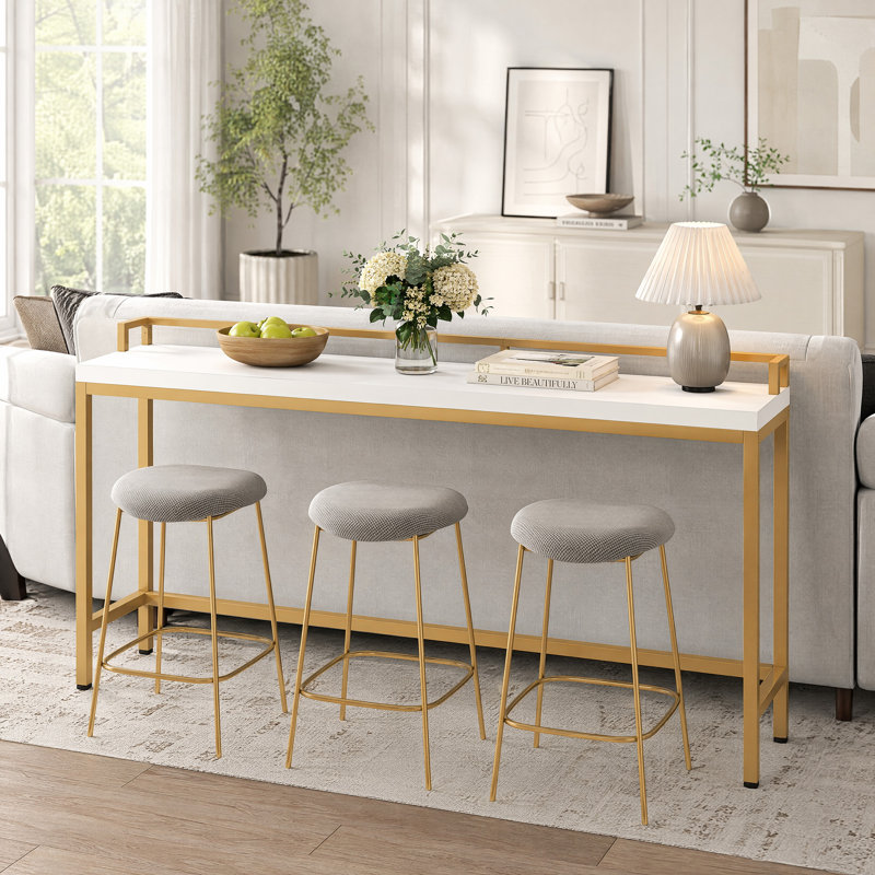 70.9" Extra-Long Entryway Console Table, White, Gold