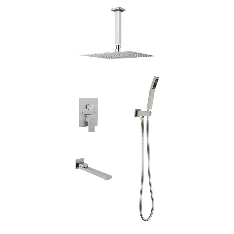 Shower System Combo With Hand Shower, 16 Inch Shower Head And Tub Spout, Brushed Gold