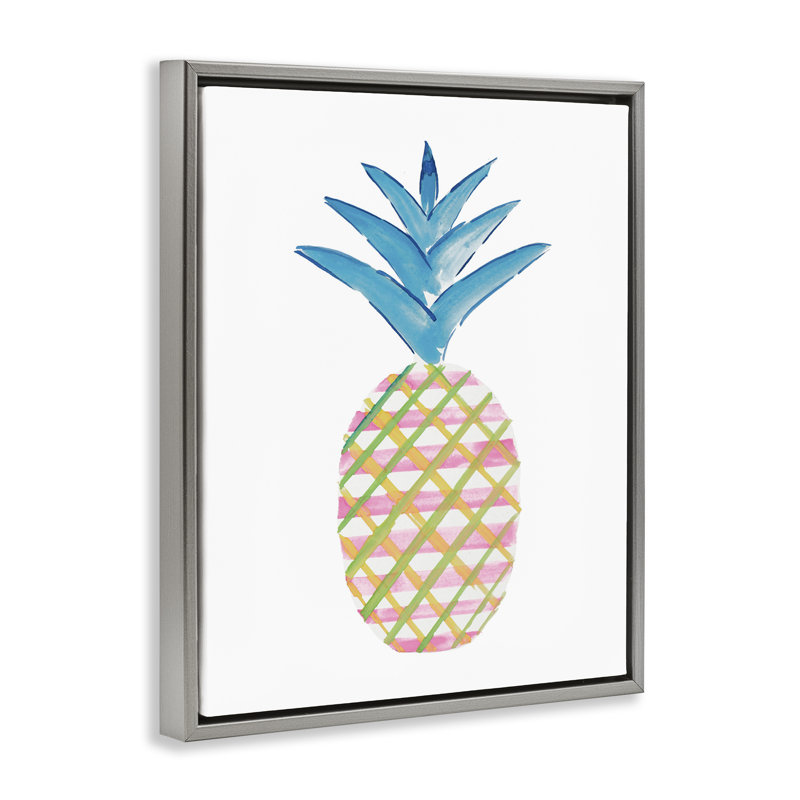 «Tropical Tartan Pineapple», art mural encadré sur toile flottante par Julie DeRice, Cadre flottant gris lustré