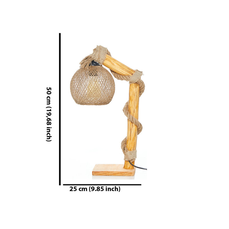 Lampe sur pied rustique faite à la main de 19,7 po de hauteur, structure en bois avec câble réglable, abat-jour en jute (9,4 po de diamètre) | Douille E27, 40 W maximum | Couleur naturelle, parfaite pour le décor champêtre et rustique