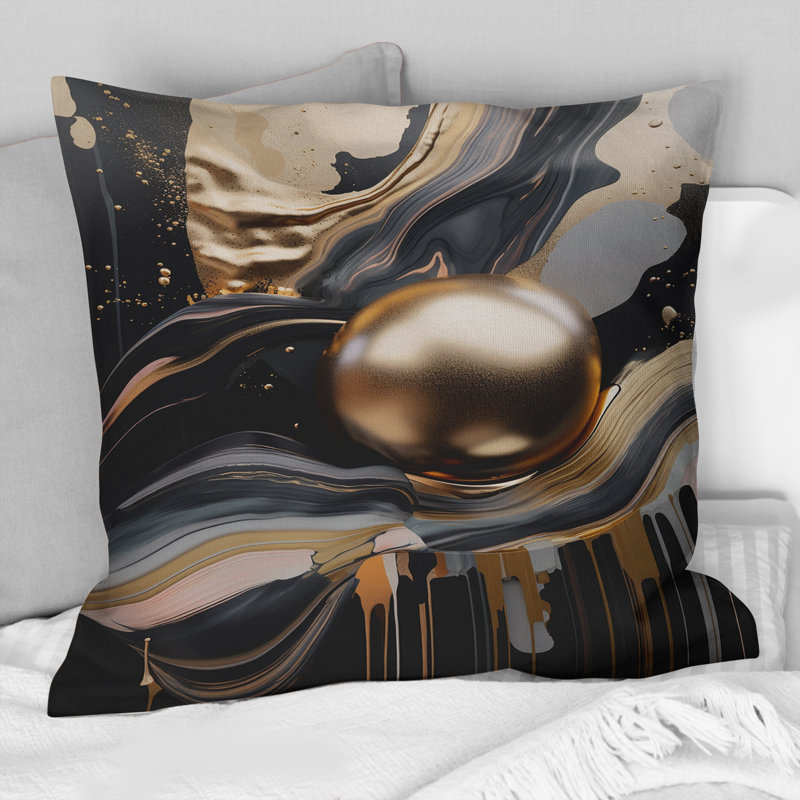 Coussin décoratif en marbre doré et noir Euphoria III