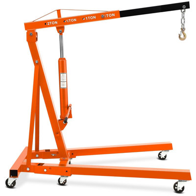 2-Ton Hydraulic Engine Hoist, 4400 Lbs Folding Portable Shop Crane with Telescopic Boom, 6 Casters, Mobile Cherry Picker for Garage, Workshop & Warehouse