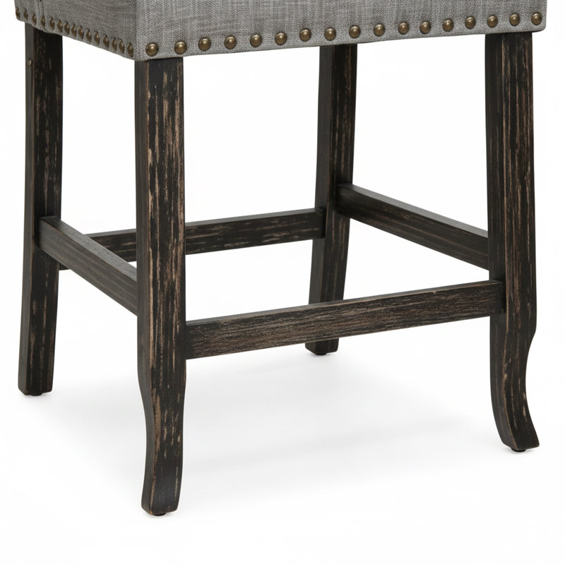 Ensemble de 2 chaises à oreilles à hauteur de comptoir Elvixa - Structure noire antique avec revêtement gris clair
