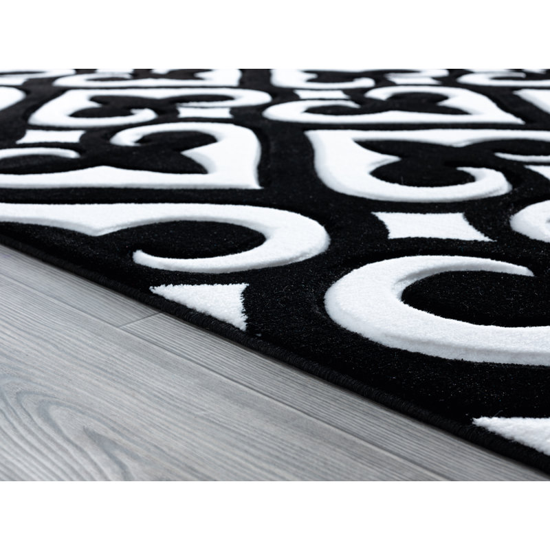 Tapis noir à motif géométrique Zabala, Rectangle 1 pi 10 po x 2 pi 8 po