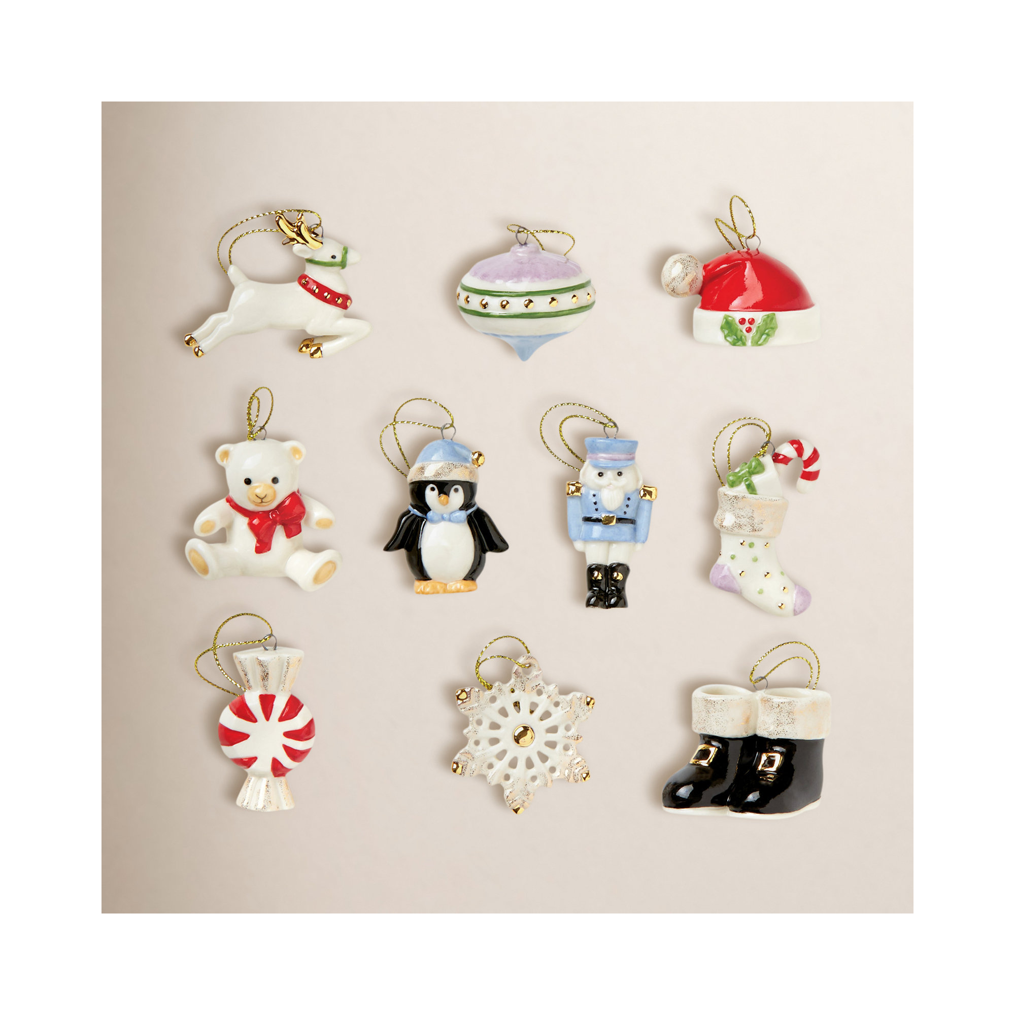ORNAMENT TREES 10 Piece Christmas Memories Hanging Figurine Ornament Set