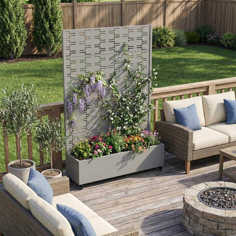 Boîte à fleurs en métal galvanisé avec treillis Forson, H 72 po x l 47 po x P 16 po, Gris