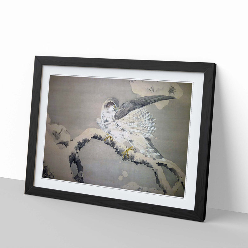 Falcon Birds by Matsumura Goshun - Picture Frame Painting Print, 36cm H x 48cm W x 2cm D, Black Framed