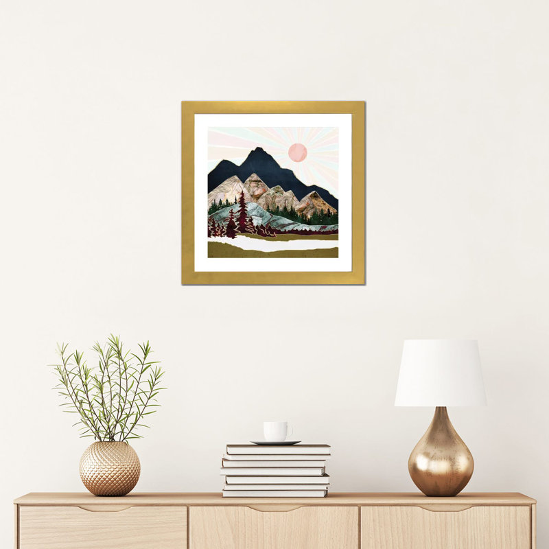 Retro Autumn Vista - impression d'art graphique, 16" H x 16" W x 1" D, Gold Framed Paper, Blanc