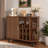 Fluted Liquor & Coffee Bar Cabinet With 6 Wine Racks, 3 Glass Holders, 1 Large Storage Drawer And 4 Hidden Side Storage Compartments-1562201521