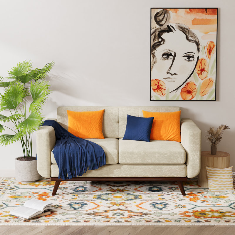 Upholstered Loveseat, White Chenille