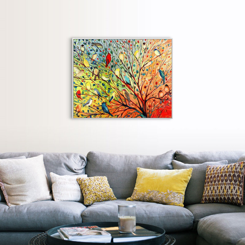 «Twenty Seven Birds», reproduction d'impression, H 34 po x l 42 po, Impression encadrée sans passe-partout, Blanc