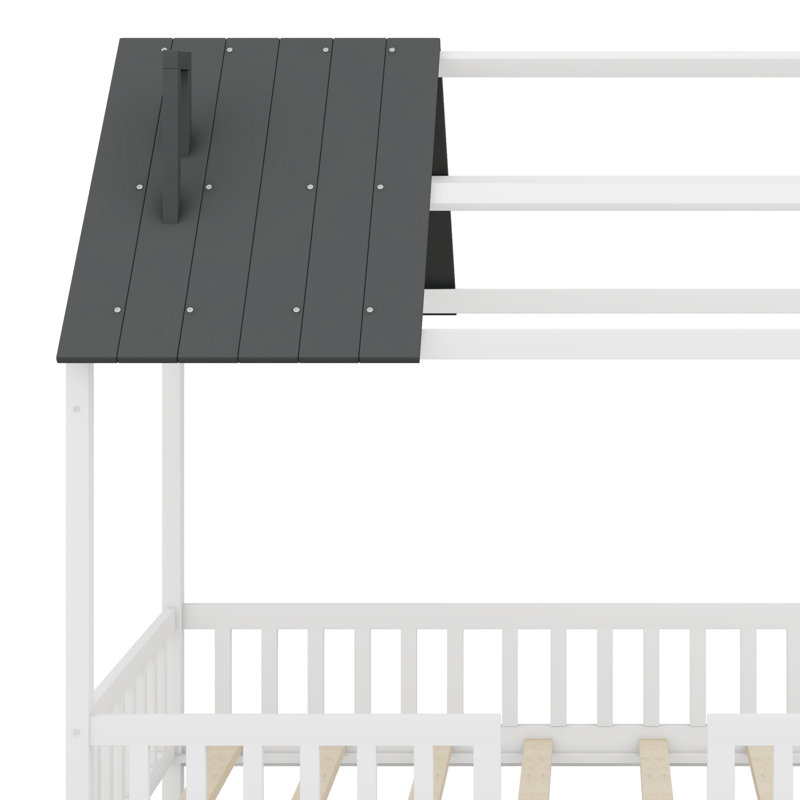 Lit en bois avec clôture, Blanc + gris