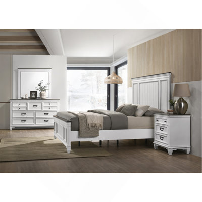 Clelane Wood Bedroom Set With Shiplap Panel Bed, Dresser, Mirror, And Nightstand