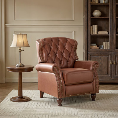 Abruzzino 34.5" W Genuine Leather Push-Back Recliner