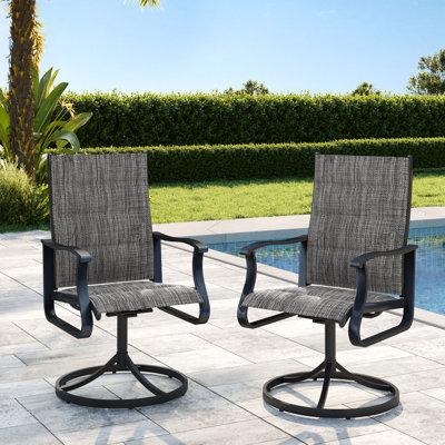 Padded PVC-coated polyester 360° Swivel Rocking Outdoor Dining Chair – Low-Back Design For Patio & Garden