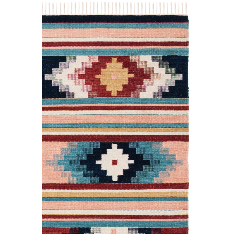 Suresnes Flat Weave Wool/Cotton Southwestern Rug in Light Pink/Blue, Rectangle 8' x 10'