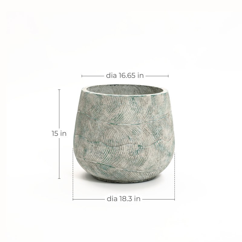 Rustic Distressed  Multi-Color Cement Round Planter, Indoor and Outdoor, 15" H x 18.3" W x 18.3" D