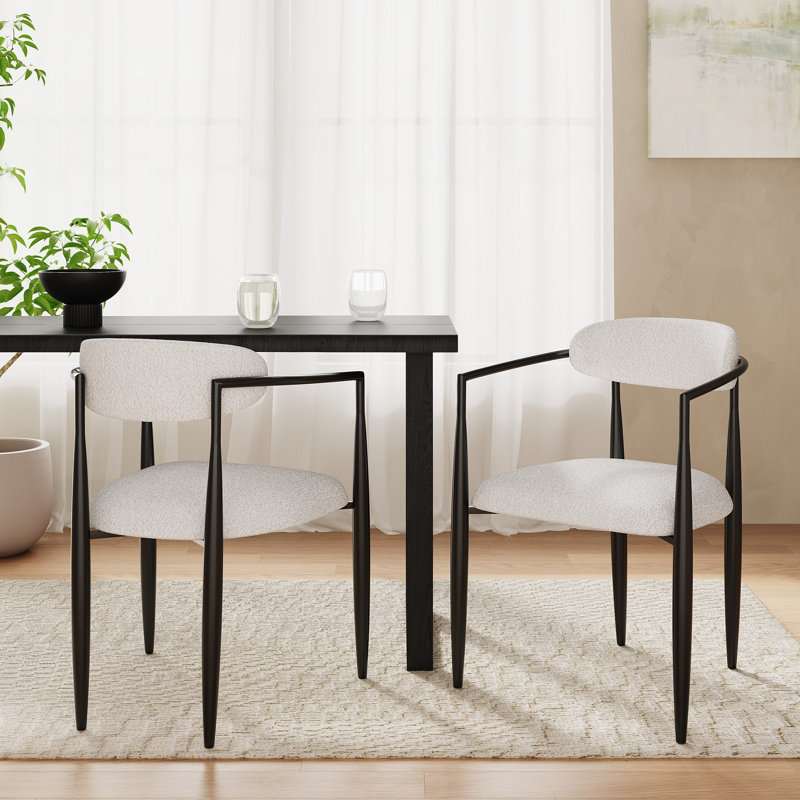 Clivia Fabric Upholstered Back Armchair Dining Chair Set of 2, White, Black