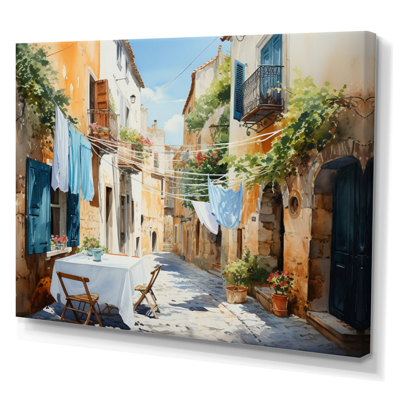 Jour de lessive en Italie I - Art mural, H 30 po x l 40 po x P 1,5 po, Toile tendue