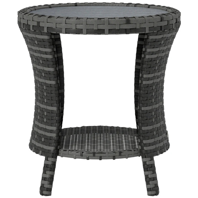 Outdoor Side Table,Wicker Outdoor Coffee Table, Gray