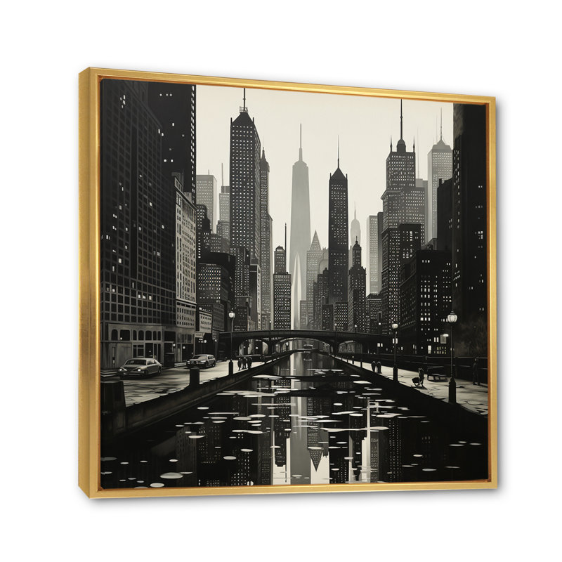 Skyscrapers Urban Elegance III - Architecture Canvas Art Print, Cadre flottant doré, H 30 po x l 30 po x P 1 po