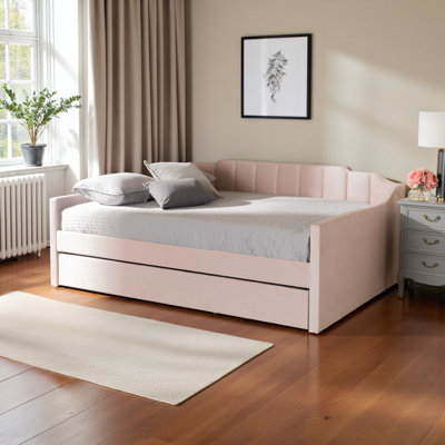Marlee Modern Full Size Velvet Fabric Daybed in Pink, 34.71" H X 81.50'' L X 57.72'' W