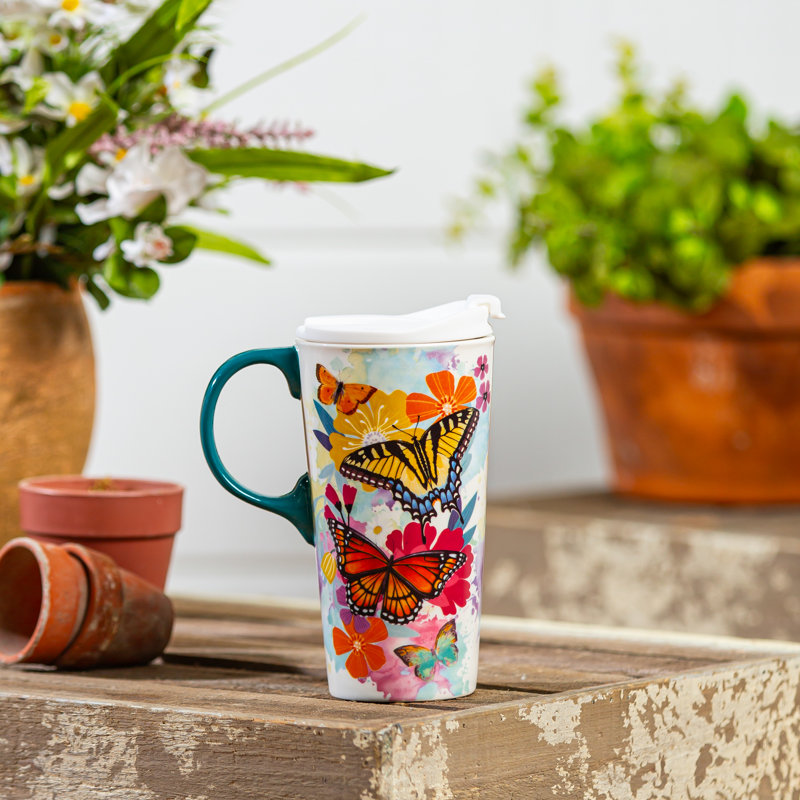 Boîte-cadeau en céramique Butterfly Rainbow, 17 oz