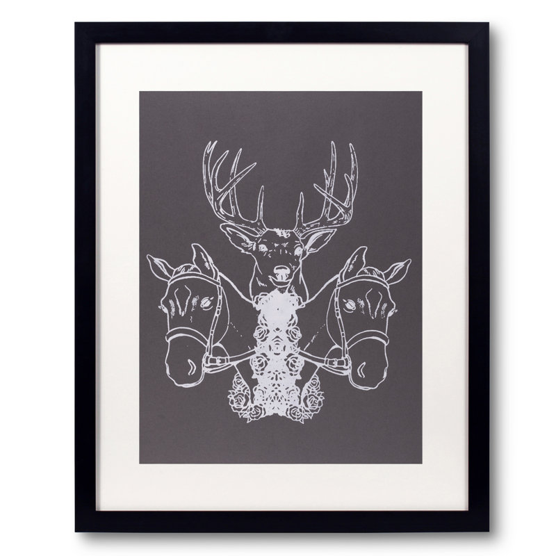 Two Horses And A Deer Print by Jphono 1, Black Framed Paper, 20" H x 16" W