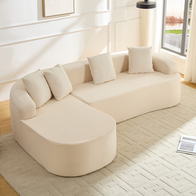 Canapé modulaire courbé en chenille avec 4 coussins en mousse à ressorts d'une capacité de 600 lb, Beige
