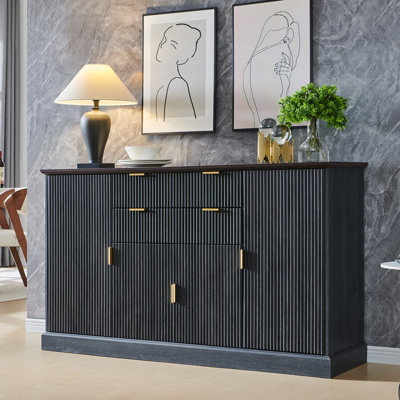 58 inch adjustable shelf side panel cabinet, buffet cabinet with storage compartment, equipped with 2 drawers and 4 doors