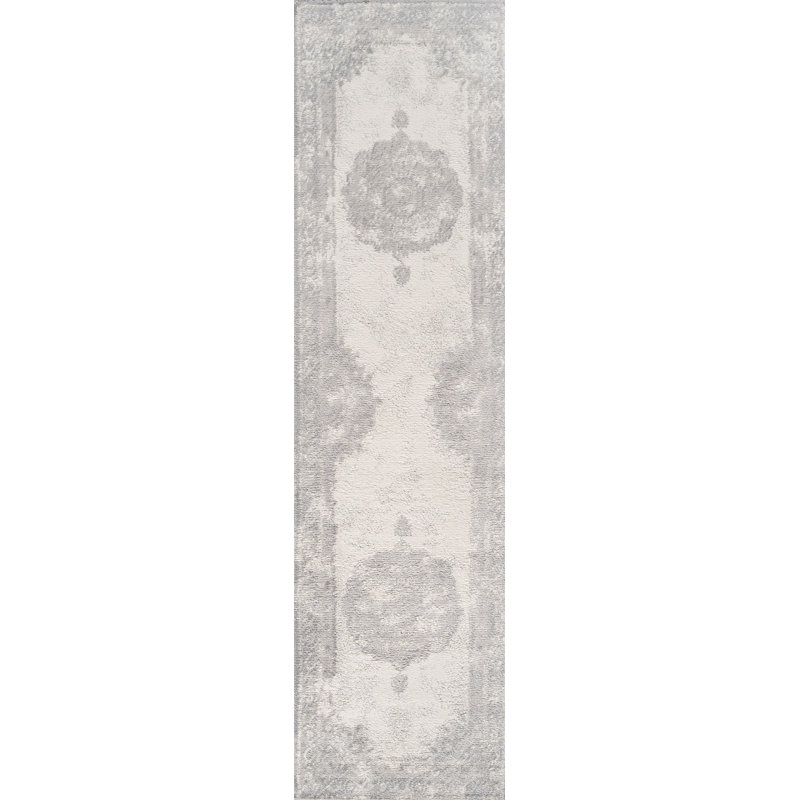 Tapis gris / ivoire Isanti Cottage Medallion, Tapis de couloir 2 pi 2 po x 8 pi