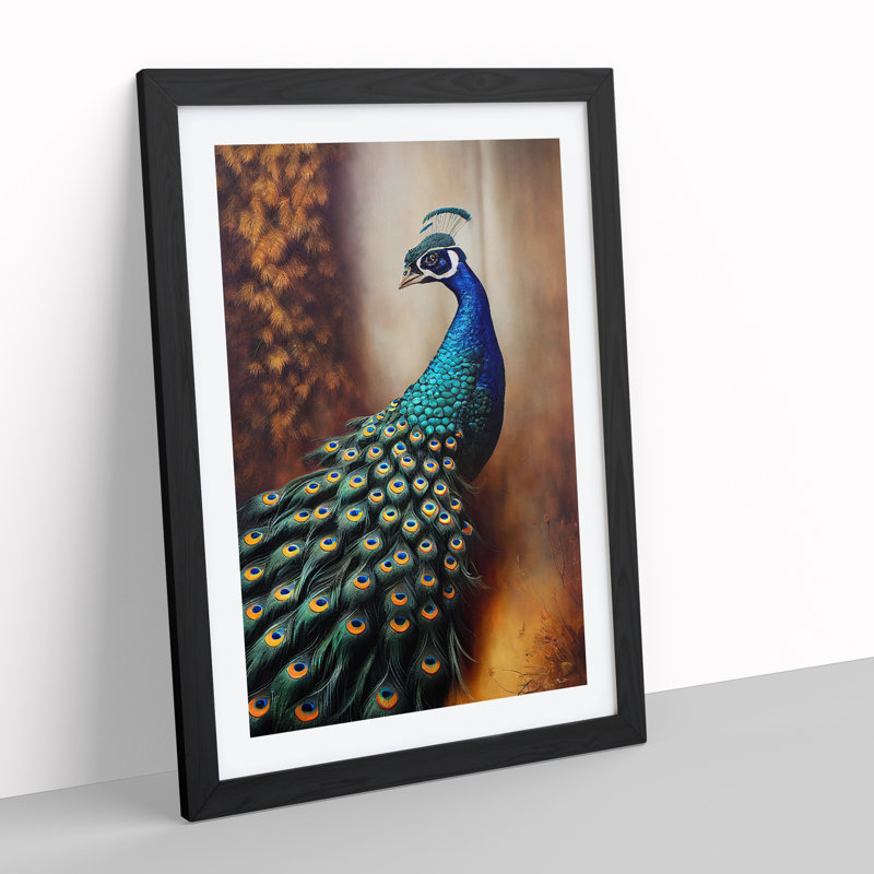 Peacock View No.1 - Wall Art, Black Framed Paper, 66cm H x 48cm W, White