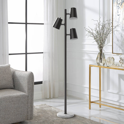Crevan 62" H Metal and Marble 3-Light Tree Floor Lamp