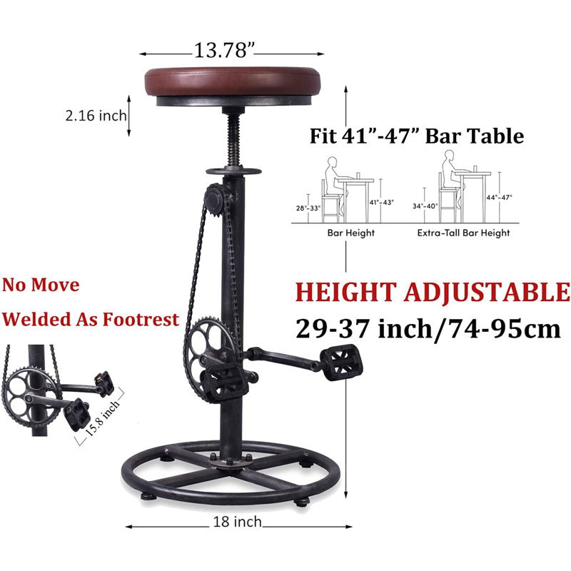 Analeesa Swivel Upholstered Adjustable Height Counter Stool with Metal Frame, Dark Brown  Faux Leather/Black Silver Frame