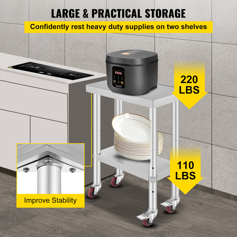 Stainless Steel Adjustable Height Work Table with Wheels